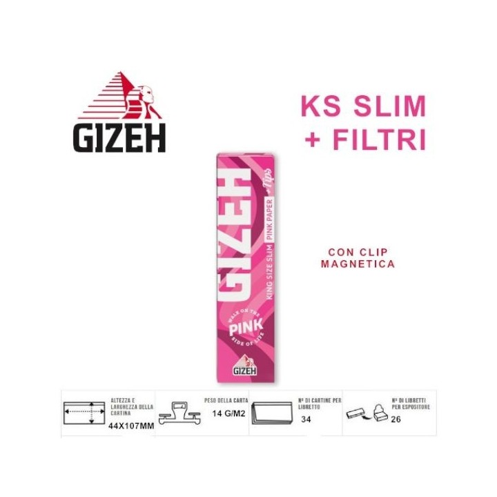 GIZEH KS KING SIZE SLIM PINK+FILTRO 26PZ.