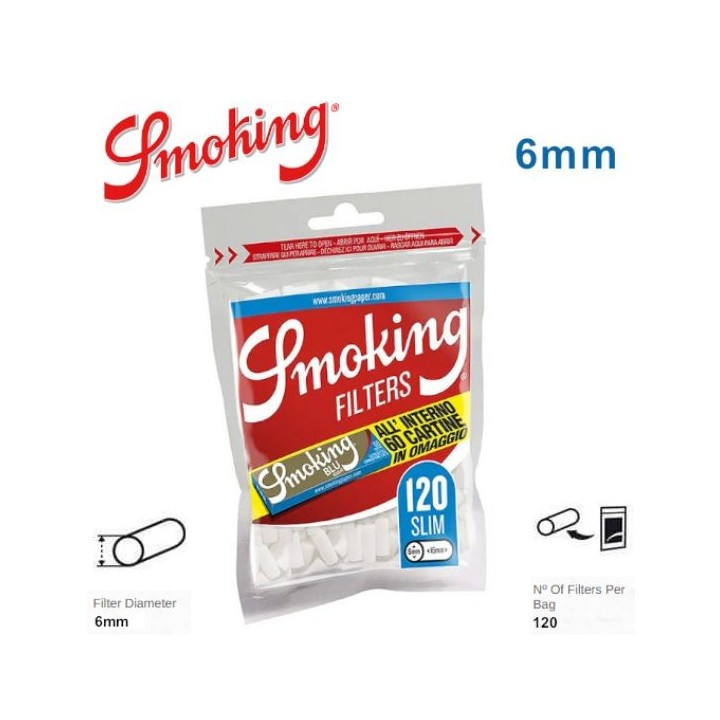 Filtri smoking slim 6mm 30x120pz bustina+cartina corta blu